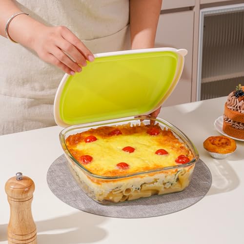 NUTRIUPS Glass Baking Dish with BPA Free Lids, Square Baking Pan, with White Contrast Lid (Mustard Yellow, 2 Pack, 9 x 9)