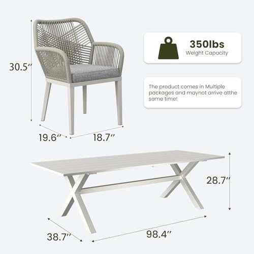 LayinSun Outdoor Dining Set for 10, 11 Pieces Patio Furniture Sets with Aluminum Dining Table and Rope Weave Chairs