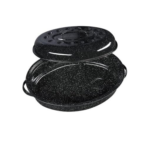 Granite Ware 15-Inch Covered Oval Roaster - Enamel Steel Basic Cookware, Nonstick & Chemical-Free, Dishwasher Safe - 10 Lb Capacity, Large Roasting Pan for Meats, Poultry, Vegetables (Speckled Black)