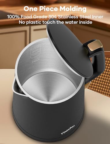 Yoochu Electric Kettle, Double Wall 1.7L Stainless Steel Cool Touch, Water Boiler & Heater, 1500W Hot Tea Pot, Boil Dry Protection & Cordless Base, BPA-Free, Black