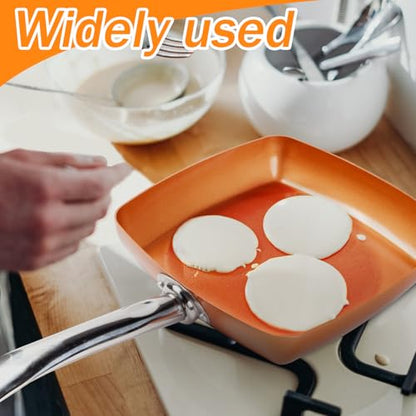 CNAFGBGG Square Frying Pan 9.5'' Square Skillet Non Stick Induction Frying Pan with Stainless Steel Handle Cooking Dishwasher and Oven Safe for Quickly Even Heating.