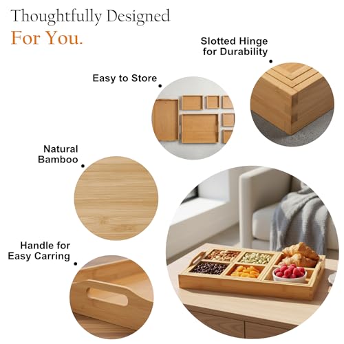 MAPLE MILL - Wooden Tray with Handle - Set of 7 Bamboo Trays for Serving Food - for Breakfast in Bedroom, at Dinner or Coffee Table - Decorative Bamboo Tray
