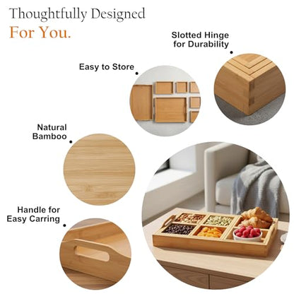 MAPLE MILL - Wooden Tray with Handle - Set of 7 Bamboo Trays for Serving Food - for Breakfast in Bedroom, at Dinner or Coffee Table - Decorative Bamboo Tray