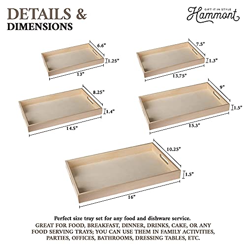 Wood Serving Tray with Handles - Five Piece Nested Breakfast Wood Tray - Wooden Crafts Couch Tray for Organizing - Food Trays for Party Buffet Montessori Bathroom - Wood Trays for Serving & Catering