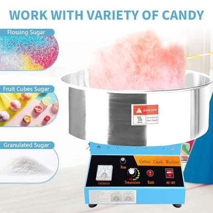 Cotton Candy Machine Commercial, 20" Electric Cotton Candy Maker, 1080W Candy Floss Maker with Sugar Scoop and Lights Music, Perfect for Family Party Amusement Park Carnival
