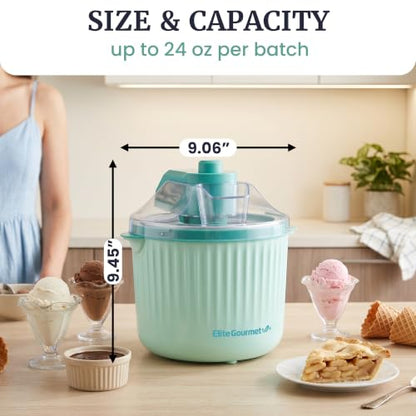 Elite Gourmet EIM1750 Self-Churning Electric 1Qt. Ice Cream Maker, Homemade Ice Cream, Gelato, Sorbet & Frozen Yogurt in Under 20 Minutes, No Ice or Salt Needed, 25+ Recipes Included, Mint