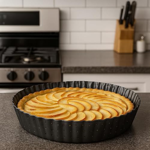 Space Home - Quiche Lorraine Deep Dish Pie Pan - 9.44 inch Tart Pans with Removable Bottoms - Apple Pie Pan - 9.44 inch Tarte Tatin Pan - Deep Dish Pie Crust - Quiche Baking Dish