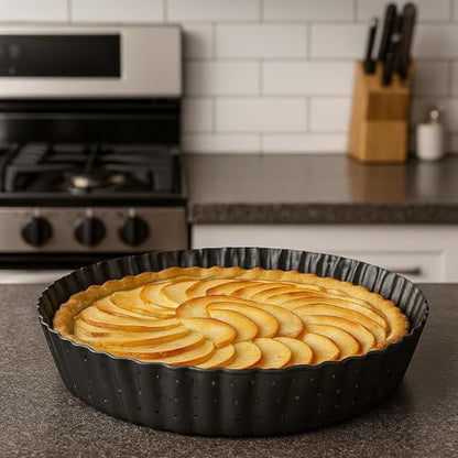 Space Home - Quiche Lorraine Deep Dish Pie Pan - 9.44 inch Tart Pans with Removable Bottoms - Apple Pie Pan - 9.44 inch Tarte Tatin Pan - Deep Dish Pie Crust - Quiche Baking Dish