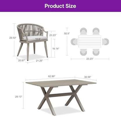 PURPLE LEAF Patio Dining Set for 6 Ergonomic Backrest & Cushion, Champagne