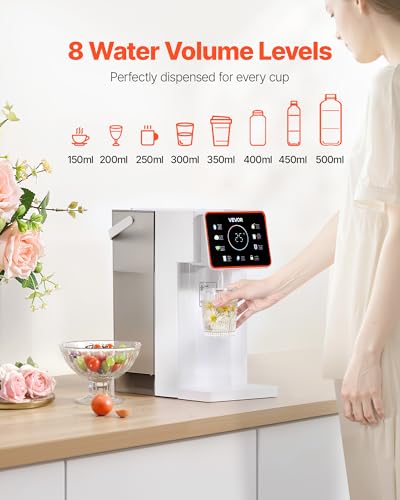 VEVOR Instant Hot Water Dispenser, Countertop Boiling Water Dispenser with Adjustable 6 Temperatures & 7 Water Volumes, 101oz Removable Water Tank, Quick Heating with Touchscreen & Child Lock for Home