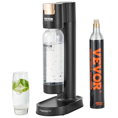 VEVOR Sparkling Water Maker, Soda Maker Machine for Home Carbonating, Seltzer Water Starter Kit with BPA-free 1L PET Bottle, CO2 Cylinder, Compatible with Mainstream Screw-in 60L CO2 Cylinder, black