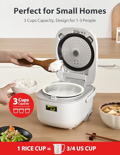 Toshiba Mini Rice Cooker, 3 Cups Uncooked Small Rice Cooker, Steamer & Warmer, With Fuzzy Logic And One-Touch Cooking, 24 Hour Delay Timer And Auto Keep Warm Feature, White
