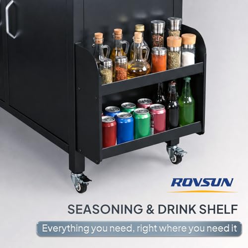 ROVSUN Outdoor Grill Cart with Sink, 304 Stainless Steel Sink, Movable Prep Table w/Cabinet, Rolling Kitchen Island w/Spice Rack and Hooks, Paper Racks for Backyard Cooking, Patio, Gardens
