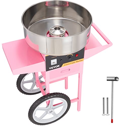 VEVOR Electric Cotton Candy Machine Cart, 1000W Commercial Floss Maker w/Stainless Steel Bowl, Sugar Scoop and Drawer, Perfect for Home, Carnival, Kids Birthday, Family Party, Pink
