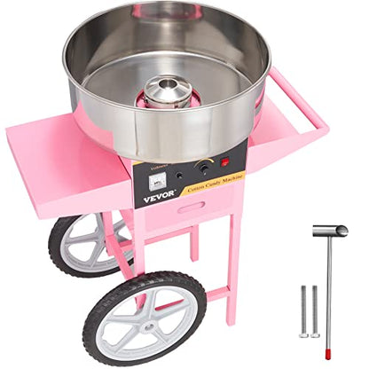VEVOR Electric Cotton Candy Machine Cart, 1000W Commercial Floss Maker w/Stainless Steel Bowl, Sugar Scoop and Drawer, Perfect for Home, Carnival, Kids Birthday, Family Party, Pink