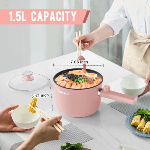 Topwit 1.5L Hot Pot Electric, Portable Ramen Cooker, Non-Stick Frying Pan
