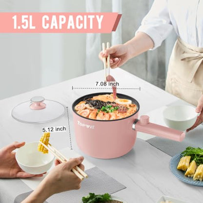 Topwit 1.5L Hot Pot Electric, Portable Ramen Cooker, Non-Stick Frying Pan
