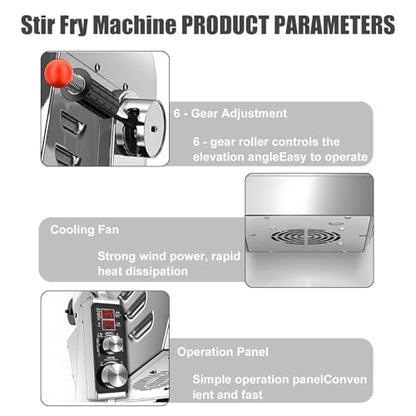 forplubossmmp Auto Stir Fry Machine, Industrial Stainless Steel Smart Wok Features 7-Position Tilt Drum, 1.5kg Capacity at 30° Tilt, 9-Speed Stir Settings, Kitchen Fried Rice Cooking