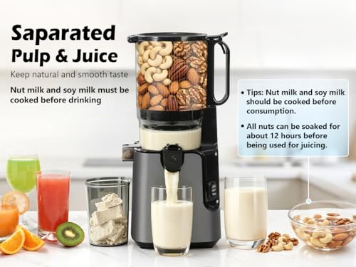 Juicer Machines with 5.8" Large Chute, 2-in-1 Cold Press Juicer for Whole Vegetables Fruits 400W, Masticating juicer Easy to Clean Juice Extractor Machine for Making Nut Mike, Juice, Premium Gray