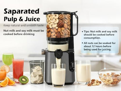 Juicer Machines with 5.8" Large Chute, 2-in-1 Cold Press Juicer for Whole Vegetables Fruits 400W, Masticating juicer Easy to Clean Juice Extractor Machine for Making Nut Mike, Juice, Premium Gray