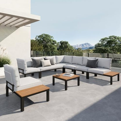 Sophia & William 8-Seat Metal Patio Sofa Sectional Set with Gray Cushions