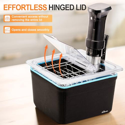 HOMENOTE Sous Vide Container 12 Quart with Universal Collapsible Hinged Lid,Complete Sous Vide Accessories Kit BPA Free,Compatible with Anova and Most Sous Vide Cookers（With Rack and Sleeve）