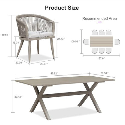PURPLE LEAF Outdoor Dining Set for 8 All-Weather 9 Pieces Patio Aluminium Dining Table and Rope Weave Chairs Included Cushions for Backyard Deck Decor Kitchen Modern Patio Furniture Set Champagne