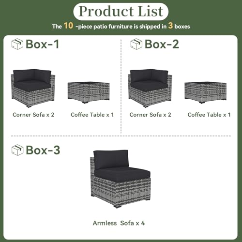 Aoxun 10 Piece Patio Furniture Set Wicker Rattan Patio Conversation Set