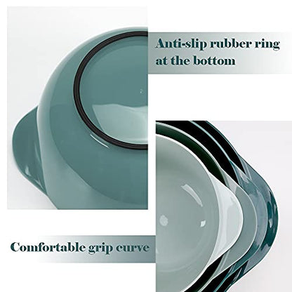 BoxedHome Green Ombre Nesting Plastic Mixing Bowl Set With Pour Spout, Microwave and Dishwasher Safe, BPA free Non-Slip Base, Set of 4 Size 1.7, 2.5, 3.5 and 4.5qt, Great for Prepping, Baking, Cooking