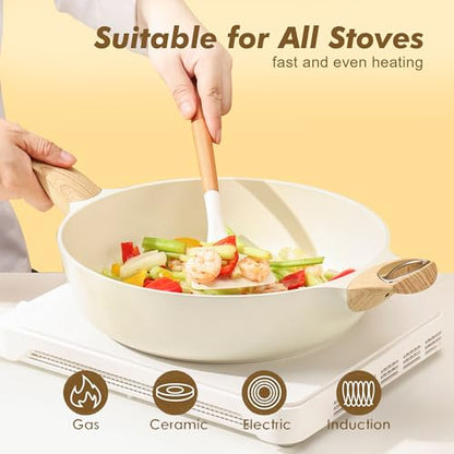 SENSARTE Ceramic Nonstick Frying Pan Skillet with Lid, 12 Inch Large Deep Frying Pan, 5 Qt Saute Pan, Induction Pan, Healthy Non Toxic Cooking Pan with Helper Handle, PFOA PFAS PTFE Free