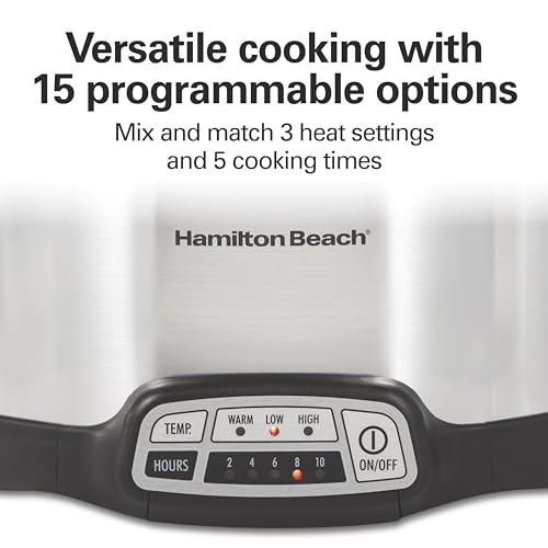 Hamilton Beach 4 Quart Programmable Slow Cooker with Flexible Easy Programming, 5 Cooking Times, Dishwasher-Safe Crock & Lid, Silver (33443)