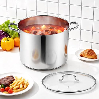 Herogo 20-Quart 18/10 Stainless Steel Stock Pot with Lid, Large Heavy Duty Soup Pot Compatible with Electric, Gas, Induction and Gas Cooktops, Non-Toxic & Corrosion Resistant, Dishwasher Safe