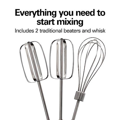Hamilton Beach Electric Hand Mixer, 6 Speeds + Stir Button, 300 Watts of Peak Power for Powerful Mixing, Includes Whisk and Storage Clip, Black (62628)