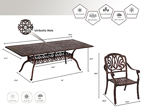 Grepatio 9 Piece Cast Aluminum Patio Furniture Set Outdoor Dining Set Bistro Furniture Set with 8 Armchairs and Dining Table, 8 Cushions for Backyard Garden Poolside (Without Cushion)