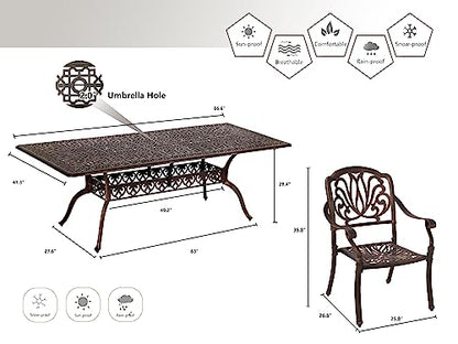 Grepatio 9 Piece Cast Aluminum Patio Furniture Set Outdoor Dining Set Bistro Furniture Set with 8 Armchairs and Dining Table, 8 Cushions for Backyard Garden Poolside (Without Cushion)