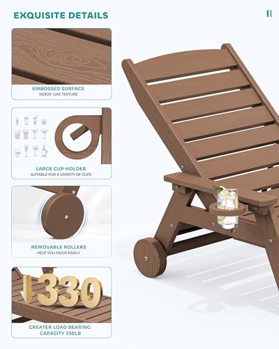SERWALL HDPE Outdoor Lounge Chair Set of 2 with Cup Holder, Brown