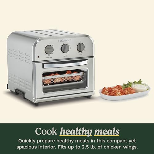 Cuisinart Compact Air Fryer Toaster Oven, Stainless Steel Fryer with 6-in-1 Functions, Adjustable Temperature, Includes Oven Rack, Baking Pan and Air Fry Basket, TOA-26