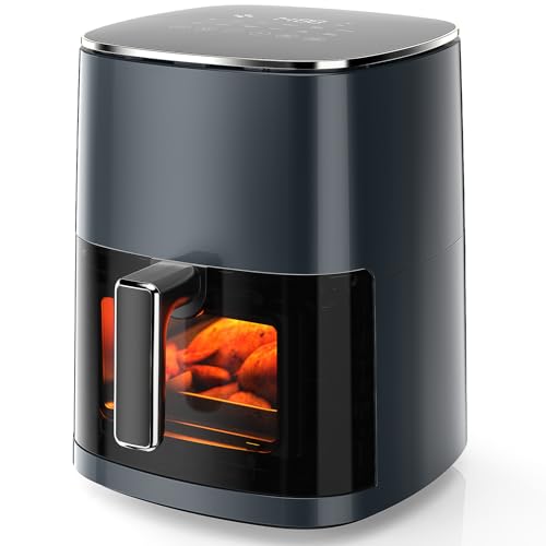 KMFurnila Air Fryer, 6QT Square Airfryer with Visual Window, 400°F Fast Heating Air Fryers Oven with Timer, Auto-Off, Non Toxic & Non Stick, Multiple 12 Modes for Roast, Bake, Dehydrate, Fry, Reheat