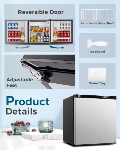 Feelfunn Mini Fridge with Freezer, 1.7 Cu.Ft Small Refrigerator, Silver