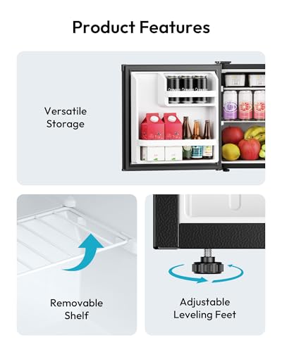 EUHOMY 1.7 Cu.Ft Mini Fridge, Reversible Single Door Compact Refrigerator, Adjustable Thermostat, Energy Saving, Mini Fridge for Bedroom, Office, Dorm, Black