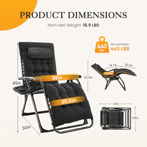 NEWBULIG Zero Gravity Chair, Folding Patio Recliner with Cup Holder Trays