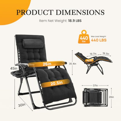 NEWBULIG Zero Gravity Chair, Folding Patio Recliner with Cup Holder Trays