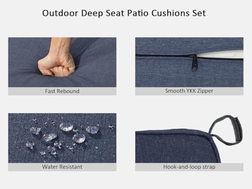 Garden lucky Outdoor Deep Seat Cushions, 20x21.5 Inch, Dark Blue, Set of 2