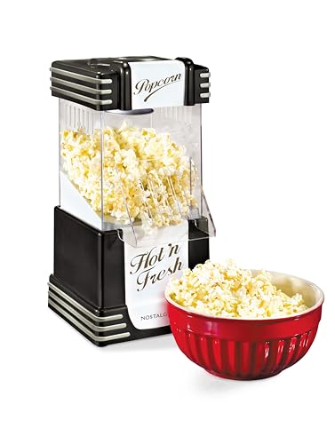 Nostalgia Retro Hot Air Popcorn Maker – 12 Cups Oil Free Popping – Countertop Machine with Measuring Cup – Healthy Snacks & Movie Nights – Black