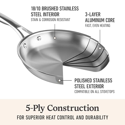 Calphalon Premier Polished 5-Ply Stainless Steel Cookware w/Turbo Heat Tech 13" Wok, Induction, Oven Safe 500F, PFOA Free, Polished Stainless Silver