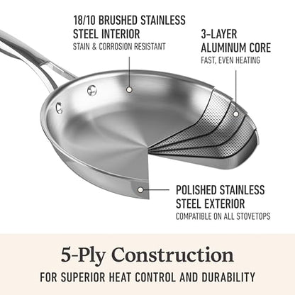 Calphalon Premier Polished 5-Ply Stainless Steel Cookware w/Turbo Heat Tech 13" Wok, Induction, Oven Safe 500F, PFOA Free, Polished Stainless Silver