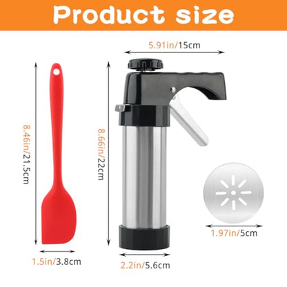 Stainless Steel Cookie Press for Baking,Cookie Maker,Cookie Press Gun Kit with 13 Cookie Discs and 8 Piping Tips for DIY Cake Maker Decorating Baking Supplies