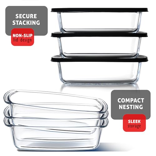 Nestl Set of 3 Glass Bread Loaf Pans for Baking Bread Pans for Homemade Breads, Glass Food Storage Containers with Lids, Glass Baking Dishes for Oven, Pound Cake Pan, Loaf Pan, 1.9 Quart