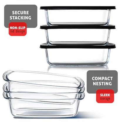 Nestl Set of 3 Glass Bread Loaf Pans for Baking Bread Pans for Homemade Breads, Glass Food Storage Containers with Lids, Glass Baking Dishes for Oven, Pound Cake Pan, Loaf Pan, 1.9 Quart