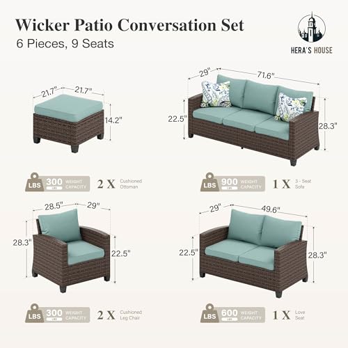 HERA'S HOUSE Wicker Patio Furniture Set,Outdoor Sectional Conversation Set
